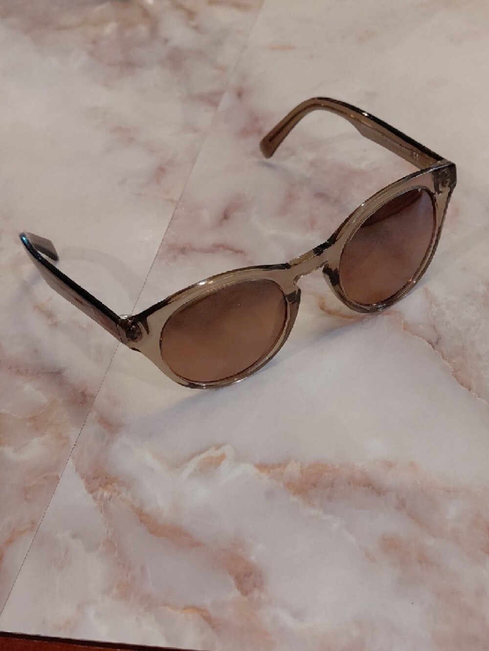 Maui Jim Round Sunglasses in Translucent Tan Frame with Brown Lenses - Picture 2 of 10